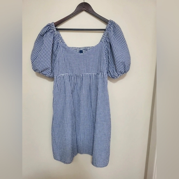 Old Navy Dresses & Skirts - Old Navy Blue and White Gingham Puff-Sleeve Mini Dress